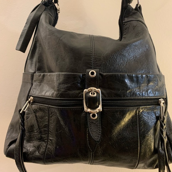 BLACK ALL LEATHER HANDBAG - Picture 2 of 4